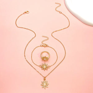 Fashionable and popular jewelry set, elegant diamond zircon necklace, earrings and ring combination set, bridal party accessories - Negative Apparel