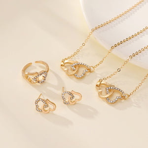 Fashionable and popular jewelry set, elegant diamond zircon necklace, earrings and ring combination set, bridal party accessories - Negative Apparel