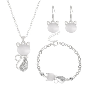 Fashionable and popular jewelry set, elegant diamond zircon necklace, earrings and ring combination set, bridal party accessories - Negative Apparel