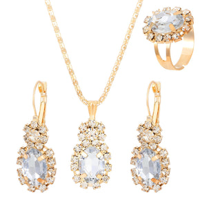 Fashionable and popular jewelry set, elegant diamond zircon necklace, earrings and ring combination set, bridal party accessories - Negative Apparel