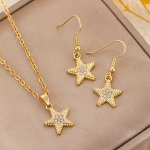 Fashionable and popular jewelry set, elegant diamond zircon necklace, earrings and ring combination set, bridal party accessories - Negative Apparel