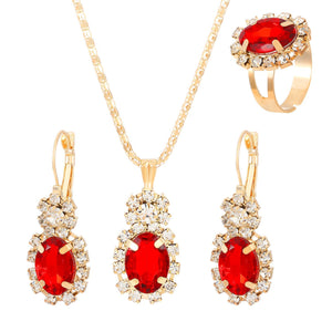 Fashionable and popular jewelry set, elegant diamond zircon necklace, earrings and ring combination set, bridal party accessories - Negative Apparel