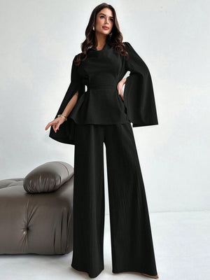 Firerie 2pcs Women Autumn/Winter Lace Up Long Sleeve Blouse Top And Mermaid Hem Skirt Set FD - Negative Apparel