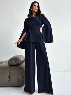 Firerie 2pcs Women Autumn/Winter Lace Up Long Sleeve Blouse Top And Mermaid Hem Skirt Set FD - Negative Apparel