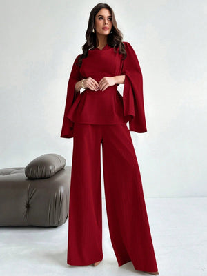 Firerie 2pcs Women Autumn/Winter Lace Up Long Sleeve Blouse Top And Mermaid Hem Skirt Set FD - Negative Apparel