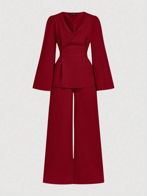 Firerie 2pcs Women Autumn/Winter Lace Up Long Sleeve Blouse Top And Mermaid Hem Skirt Set FD - Negative Apparel