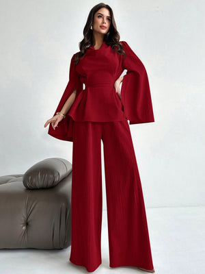 Firerie 2pcs Women Autumn/Winter Lace Up Long Sleeve Blouse Top And Mermaid Hem Skirt Set FD - Negative Apparel