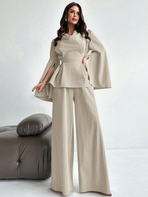 Firerie 2pcs Women Autumn/Winter Lace Up Long Sleeve Blouse Top And Mermaid Hem Skirt Set FD - Negative Apparel