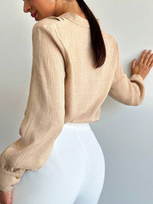 Firerie New Autumn/Winter Women Casual V - Neck Long Sleeve Shirt, Elegant Fashion Music Festival & Office Work Outfit - Negative Apparel