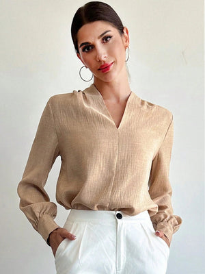 Firerie New Autumn/Winter Women Casual V - Neck Long Sleeve Shirt, Elegant Fashion Music Festival & Office Work Outfit - Negative Apparel