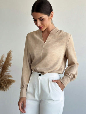 Firerie New Autumn/Winter Women Casual V - Neck Long Sleeve Shirt, Elegant Fashion Music Festival & Office Work Outfit - Negative Apparel