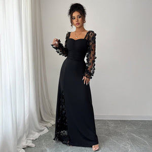 Flora Royale | Square - Neck Puff Sleeve Maxi Dress - Negative Apparel