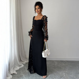 Flora Royale | Square - Neck Puff Sleeve Maxi Dress - Negative Apparel
