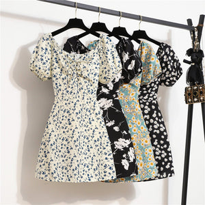 Floral chiffon dress women's summer new niche versatile lace - up primer short skirt short sleeve - Negative Apparel