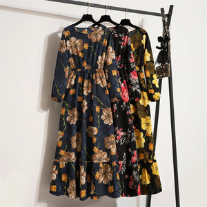 Floral dress children's new sweet temperament long - sleeved high - waisted chiffon dress light luxury - Negative Apparel