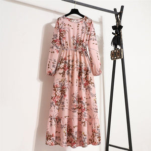 Floral dress children's new sweet temperament long - sleeved high - waisted chiffon dress light luxury - Negative Apparel