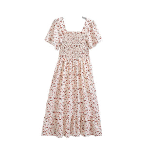 Floral dress women's summer new French casual slim waist chiffon medium and long knee skirt - Negative Apparel