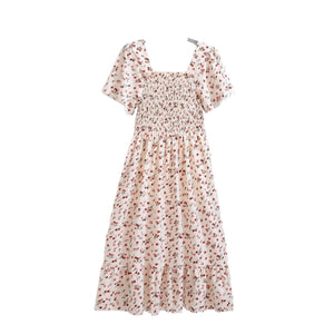 Floral dress women's summer new French casual slim waist chiffon medium and long knee skirt - Negative Apparel