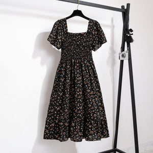 Floral dress women's summer new French casual slim waist chiffon medium and long knee skirt - Negative Apparel