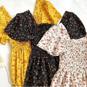 Floral dress women's summer new French casual slim waist chiffon medium and long knee skirt - Negative Apparel