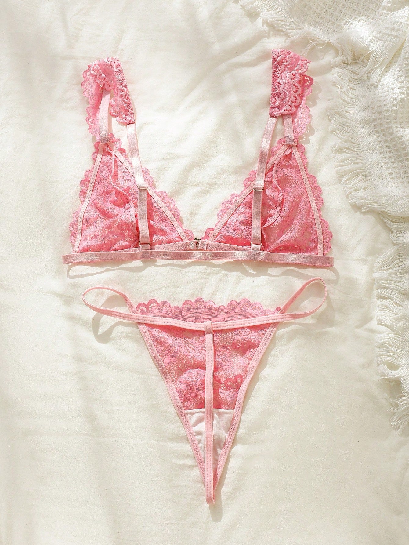 Floral Lace Scallop Trim Lingerie Set - Negative Apparel