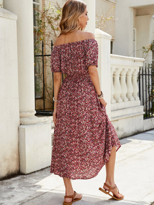 Floral one - shoulder short - sleeved retro style holiday versatile dress - Negative Apparel