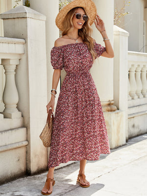 Floral one - shoulder short - sleeved retro style holiday versatile dress - Negative Apparel