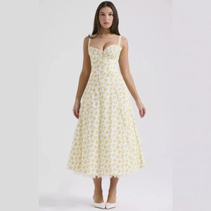 Floral series French summer suspender gentle style dress slim floral suspender long dress - Negative Apparel