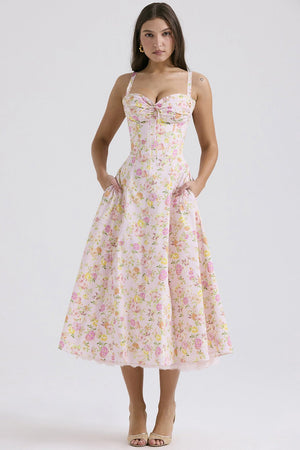 Floral series French summer suspender gentle style dress slim floral suspender long dress - Negative Apparel