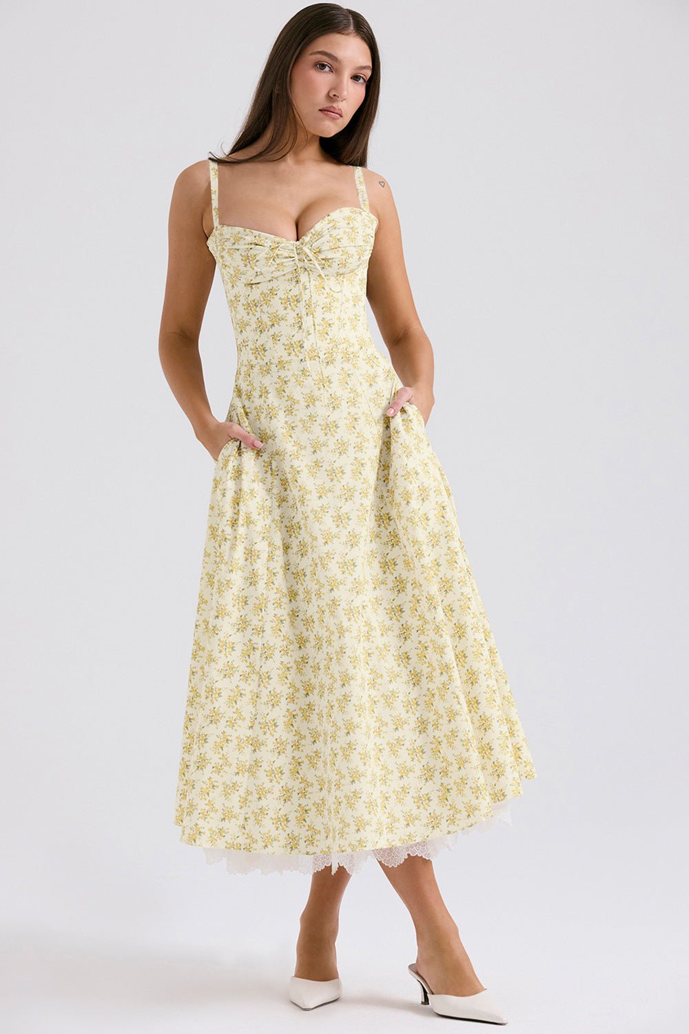 Floral series French summer suspender gentle style dress slim floral suspender long dress - Negative Apparel