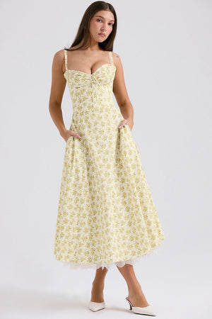 Floral series French summer suspender gentle style dress slim floral suspender long dress - Negative Apparel