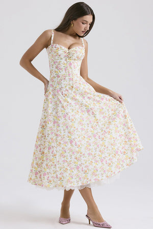 Floral series French summer suspender gentle style dress slim floral suspender long dress - Negative Apparel