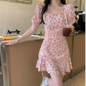Floral skirt gentle style ins women's summer unique design artistic skirt Korean style milky dress - Negative Apparel