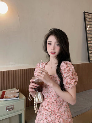 Floral skirt gentle style ins women's summer unique design artistic skirt Korean style milky dress - Negative Apparel