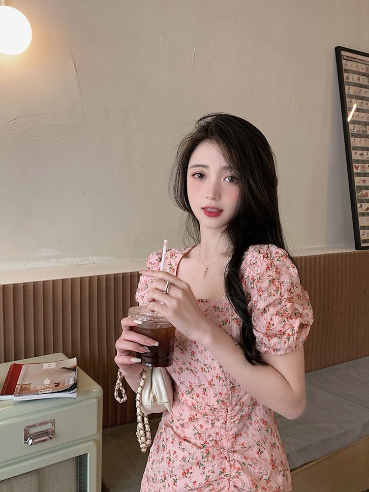 Floral skirt gentle style ins women's summer unique design artistic skirt Korean style milky dress - Negative Apparel