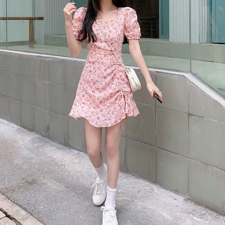 Floral skirt gentle style ins women's summer unique design artistic skirt Korean style milky dress - Negative Apparel