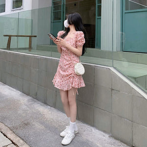 Floral skirt gentle style ins women's summer unique design artistic skirt Korean style milky dress - Negative Apparel