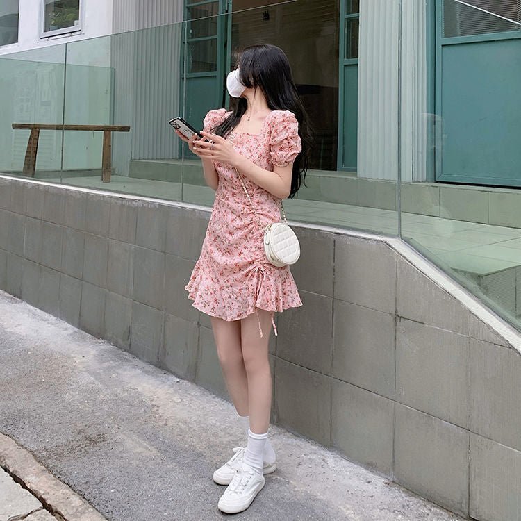 Floral skirt gentle style ins women's summer unique design artistic skirt Korean style milky dress - Negative Apparel