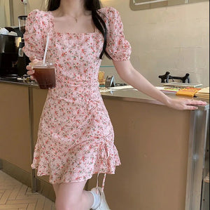 Floral skirt gentle style ins women's summer unique design artistic skirt Korean style milky dress - Negative Apparel