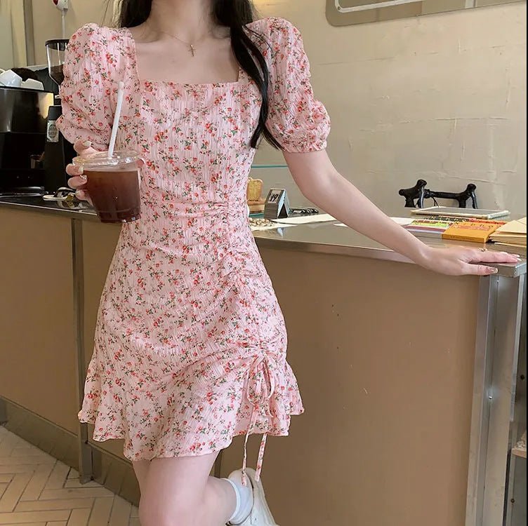 Floral skirt gentle style ins women's summer unique design artistic skirt Korean style milky dress - Negative Apparel