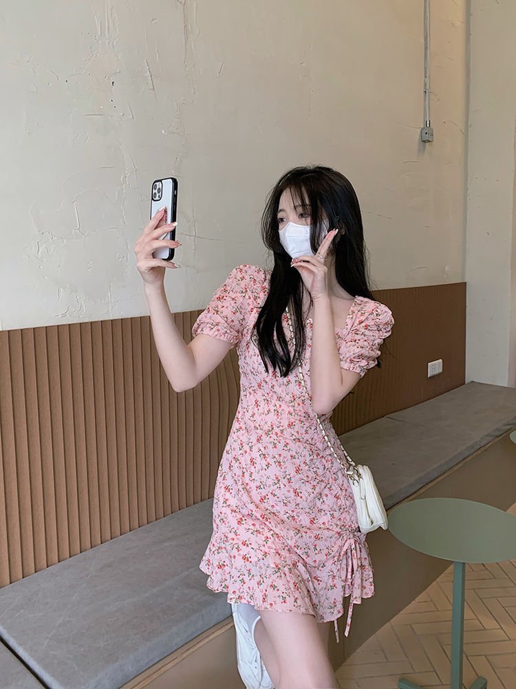 Floral skirt gentle style ins women's summer unique design artistic skirt Korean style milky dress - Negative Apparel