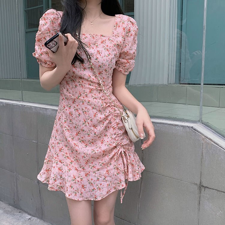 Floral skirt gentle style ins women's summer unique design artistic skirt Korean style milky dress - Negative Apparel