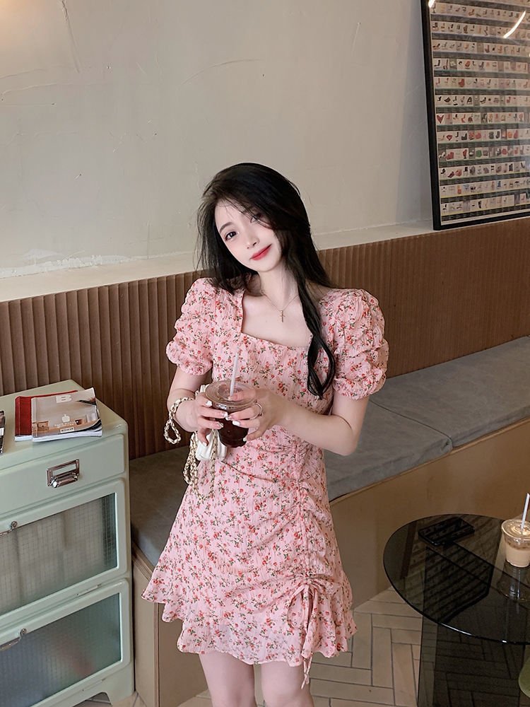 Floral skirt gentle style ins women's summer unique design artistic skirt Korean style milky dress - Negative Apparel