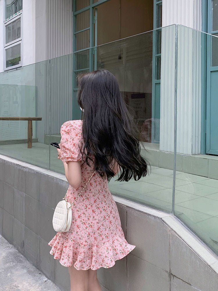 Floral skirt gentle style ins women's summer unique design artistic skirt Korean style milky dress - Negative Apparel