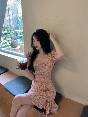 Floral skirt gentle style ins women's summer unique design artistic skirt Korean style milky dress - Negative Apparel