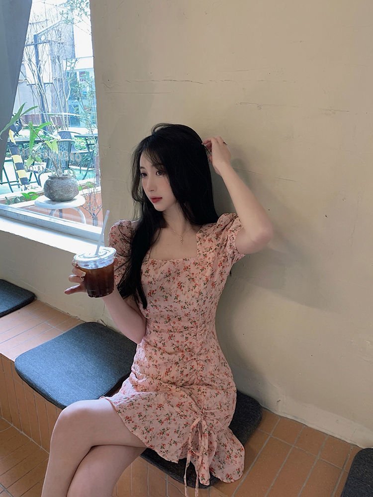 Floral skirt gentle style ins women's summer unique design artistic skirt Korean style milky dress - Negative Apparel