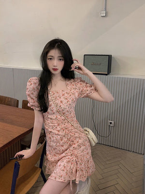 Floral skirt gentle style ins women's summer unique design artistic skirt Korean style milky dress - Negative Apparel
