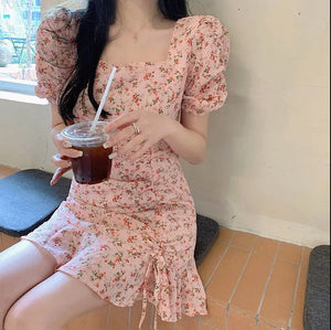 Floral skirt gentle style ins women's summer unique design artistic skirt Korean style milky dress - Negative Apparel