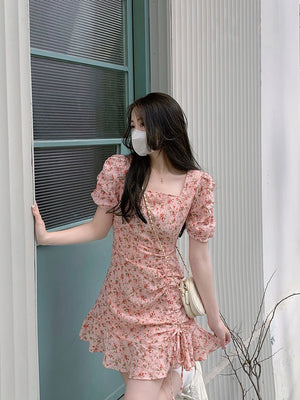 Floral skirt gentle style ins women's summer unique design artistic skirt Korean style milky dress - Negative Apparel