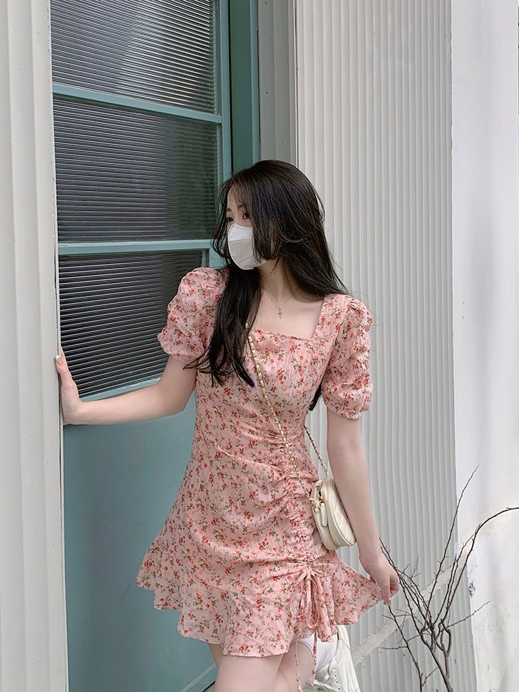 Floral skirt gentle style ins women's summer unique design artistic skirt Korean style milky dress - Negative Apparel